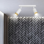 Plafondlamp gepoedercoat staal Hiro modern wit en goud, 2 spots met GU10-fitting, 30 cm breed