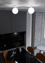 Plafondlamp gepoedercoat staal en glas Sopra 2 minimalistisch wit, 2 lichtpunten E14, breedte 47 cm
