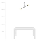 Hanglamp gepoedercoat staal en glas, modern Lineair, zwart met witte glazen kappen, 102 x 51 cm, 2 lichtpunten