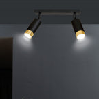 Plafondlamp gepoedercoat staal modern Hiro zwart met goud, 2 richtbare spots, 30 cm breed