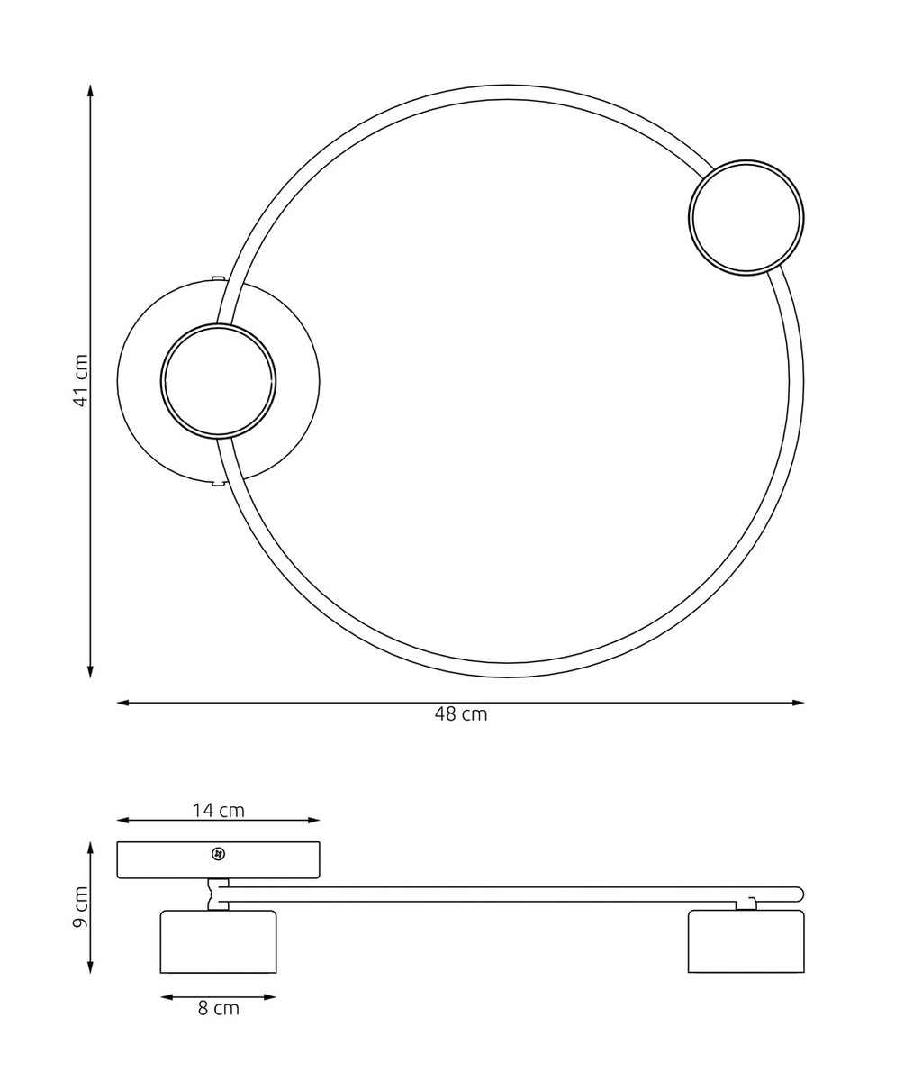 Plafondlamp gepoedercoat staal Lucio minimalistisch zwart 48 x 41 cm, 2 lichtpunten met GX53-fitting