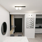 Plafondlamp gepoedercoat staal en glas, minimalistisch Fit, zwart met wit glas, 60 x 17 cm, 2 fittingen E14