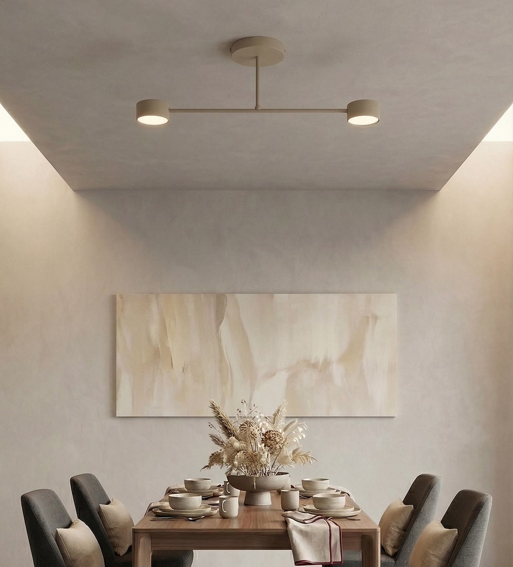 Plafondlamp gepoedercoat staal modern Halo beige 60 cm, 2 fittingen voor woonkamer, slaapkamer of eetruimte