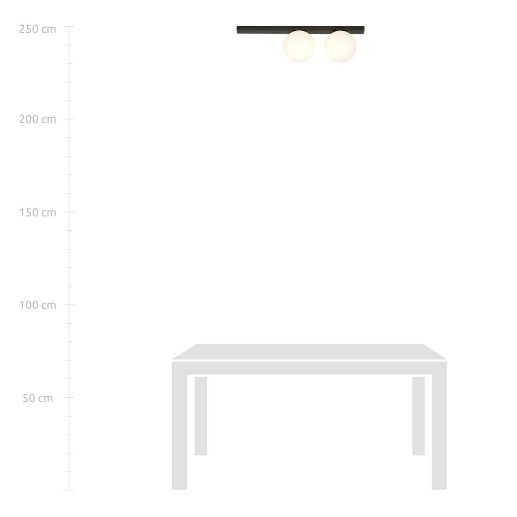 Plafondlamp gepoedercoat staal en glas, minimalistisch Fit, zwart met wit glas, 60 x 17 cm, 2 fittingen E14