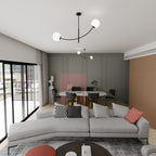 Plafondlamp gepoedercoat staal modern Hunter zwart met witte glazen kappen, 83 x 60 cm, 2 fittingen