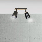Plafondlamp gepoedercoat staal en multiplex Atlas, Scandinavisch zwart, 2 spots met E27-fitting, 55 x 30 cm