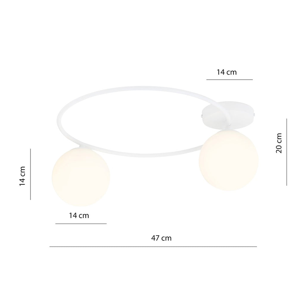 Plafondlamp gepoedercoat staal en glas Sopra 2 minimalistisch wit, 2 lichtpunten E14, breedte 47 cm