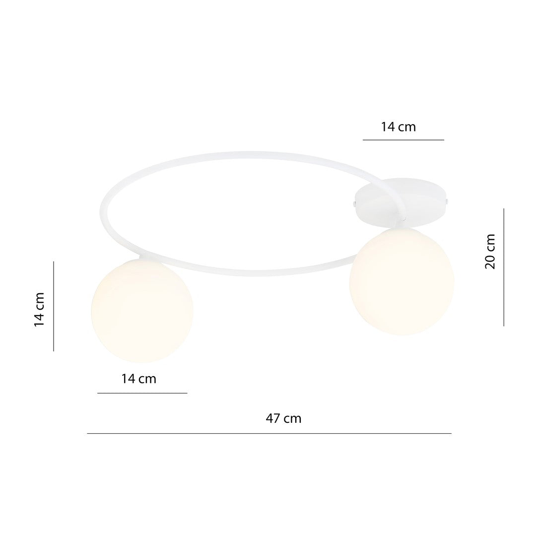 Plafondlamp gepoedercoat staal en glas Sopra 2 minimalistisch wit, 2 lichtpunten E14, breedte 47 cm