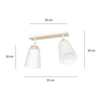 Plafondlamp staal en multiplex Scandinavisch Atlas wit, 2 spots met E27-fitting voor lage plafonds