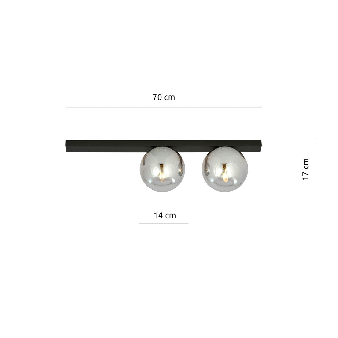 Plafondlamp gepoedercoat staal Fit minimalistisch, zwart met grafiet glazen kappen, 60 cm breed, 2 fittingen (E14)