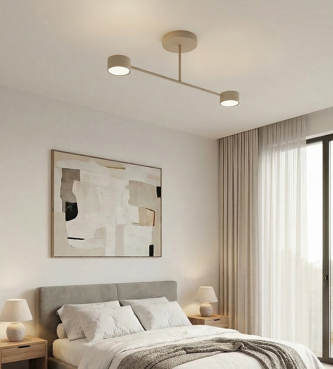 Plafondlamp gepoedercoat staal modern Halo beige 60 cm, 2 fittingen voor woonkamer, slaapkamer of eetruimte