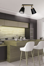 Plafondlamp gepoedercoat staal en multiplex Atlas, Scandinavisch zwart, 2 spots met E27-fitting, 55 x 30 cm