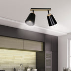 Plafondlamp gepoedercoat staal en multiplex Atlas, Scandinavisch zwart, 2 spots met E27-fitting, 55 x 30 cm