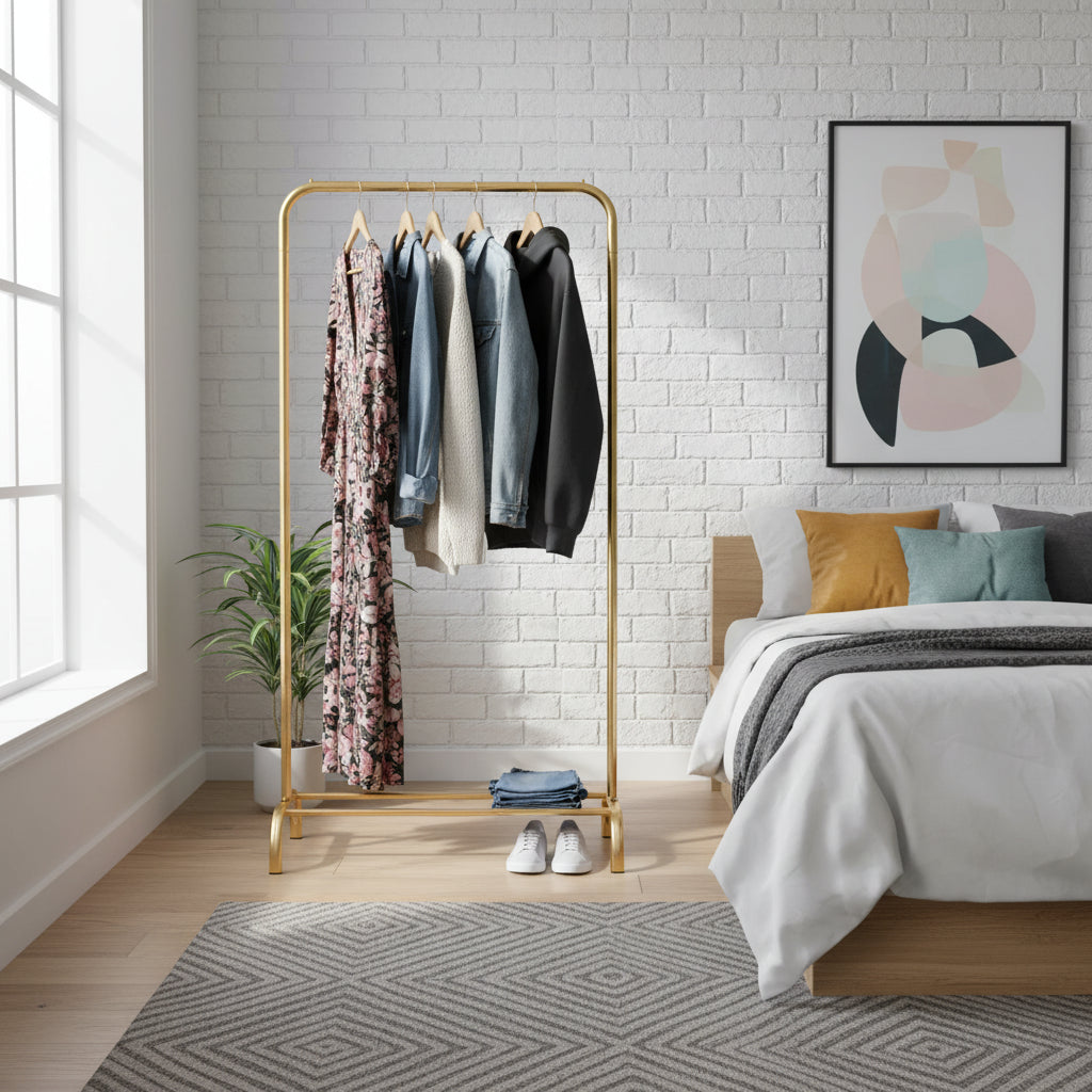 Kledingrek metaal goudkleurig 80 x 40 x 150 cm, voor kleding in huis of showroom