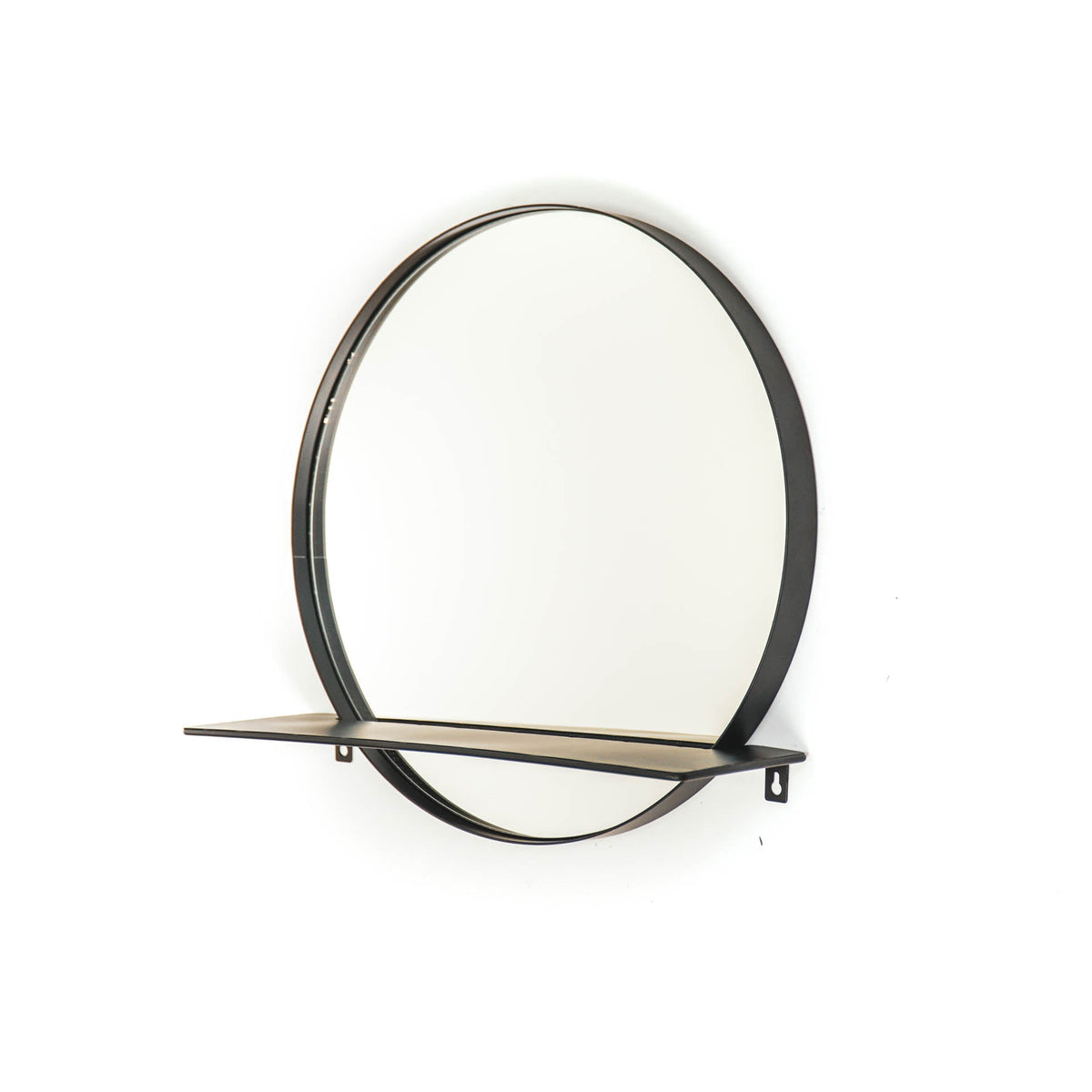 Spiegel metaal rond met plank zwart Ø 40 cm, voor hal, slaapkamer of boven dressoir