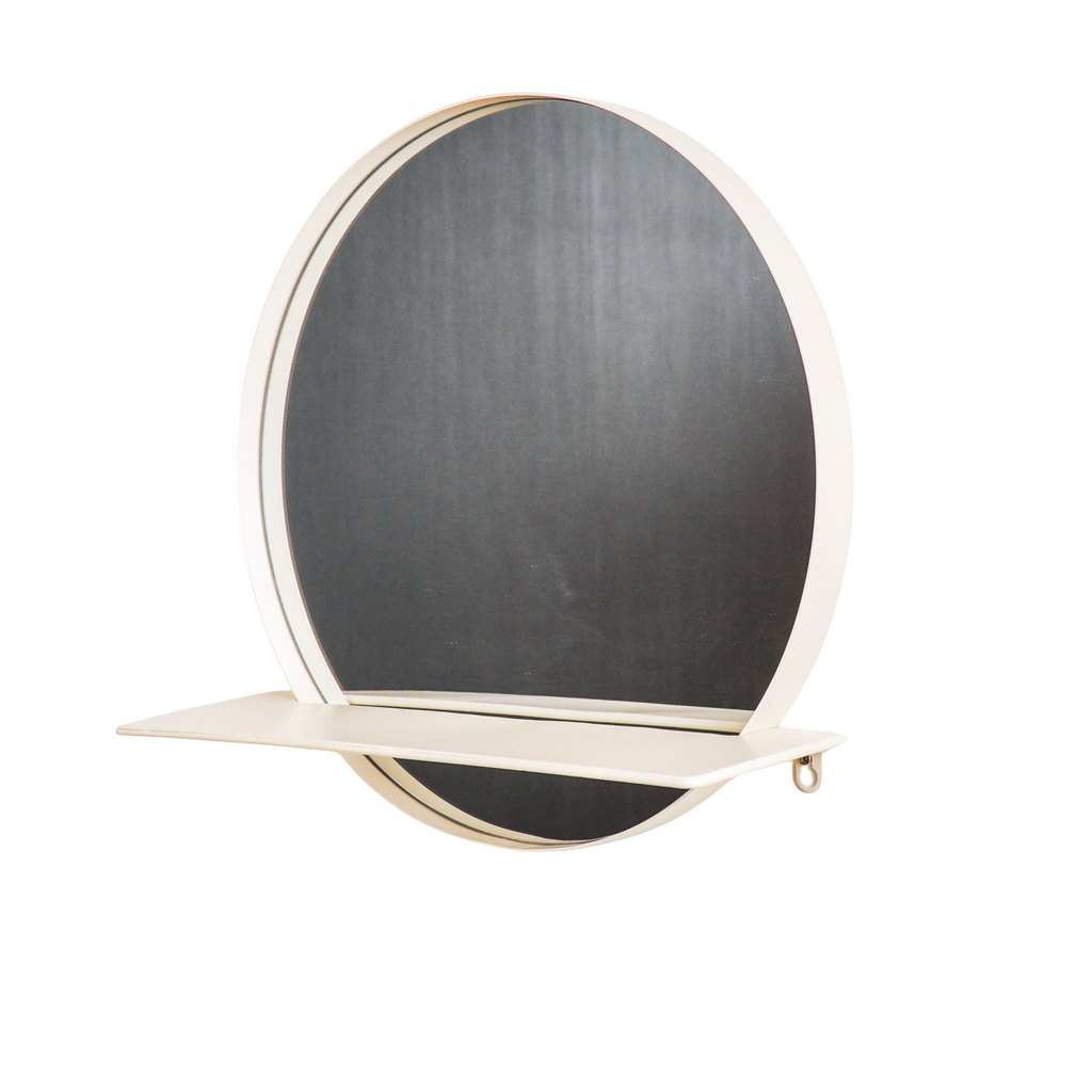 Spiegel rond metaal met plank, zand – Ø 40 cm, voor hal, badkamer of boven een dressoir