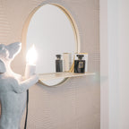 Spiegel rond metaal met plank, zand – Ø 40 cm, voor hal, badkamer of boven een dressoir