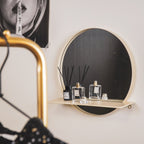 Spiegel rond metaal met plank, zand – Ø 40 cm, voor hal, badkamer of boven een dressoir