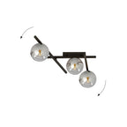 Plafondlamp staal en glas Smart 3 lichtpunten, modern, zwart met grafiet glazen kappen Ø 15 cm