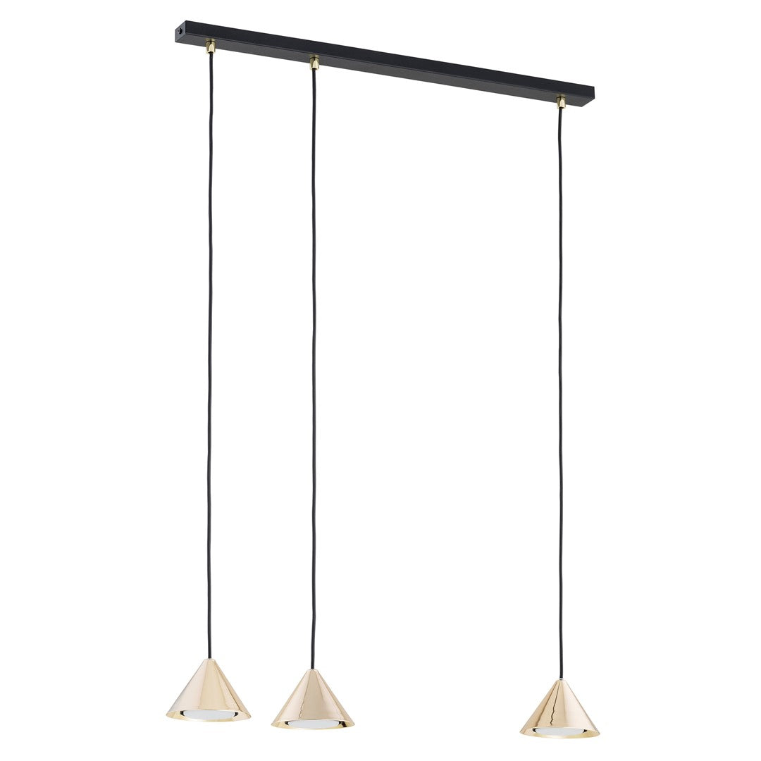 Hanglamp gepoedercoat staal Elit, minimalistisch, zwart en goud, 3 lichtpunten, 70 x 100 cm, woonkamer, eetkamer en hal