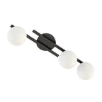 Plafondlamp gepoedercoat staal modern Caïro 3 lichts, mat zwart met witte glazen bolkappen, 74 x 20 cm