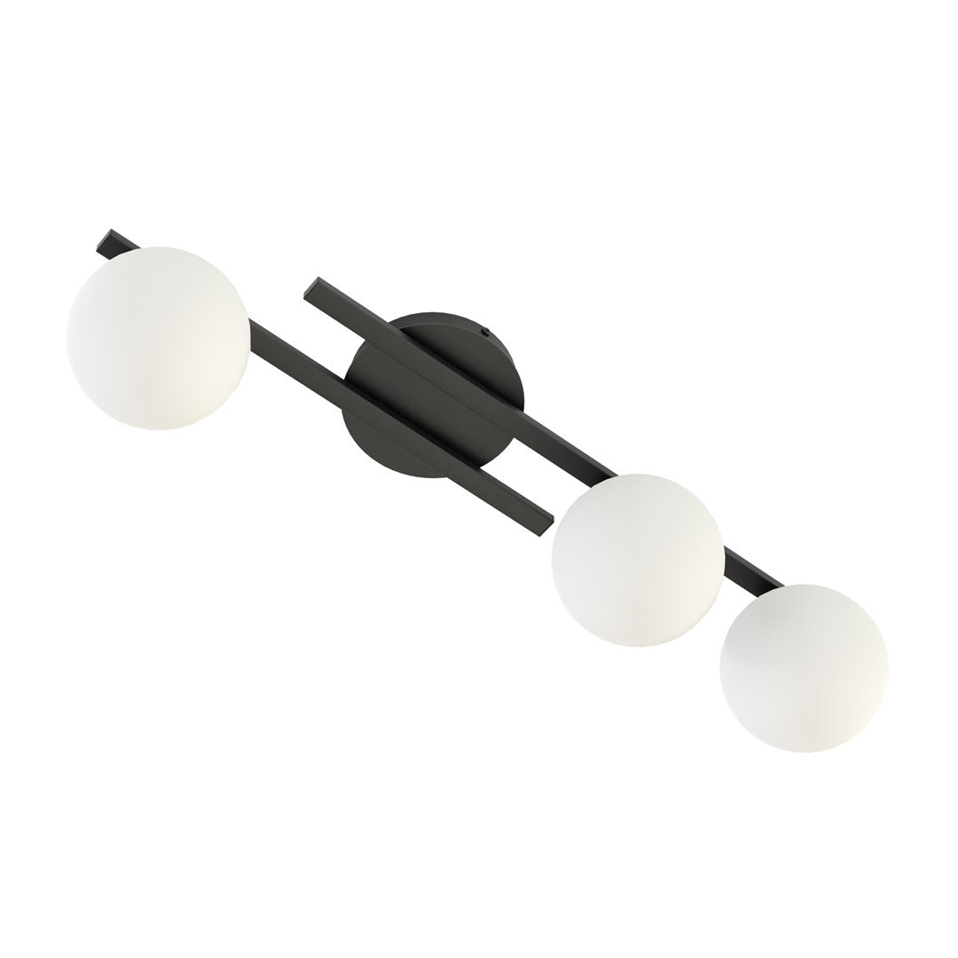 Plafondlamp gepoedercoat staal modern Caïro 3 lichts, mat zwart met witte glazen bolkappen, 74 x 20 cm