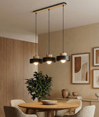 Hanglamp 3-lichts gepoedercoat staal met hout, Scandinavisch Kivi zwart 73 cm, verstelbare hoogte