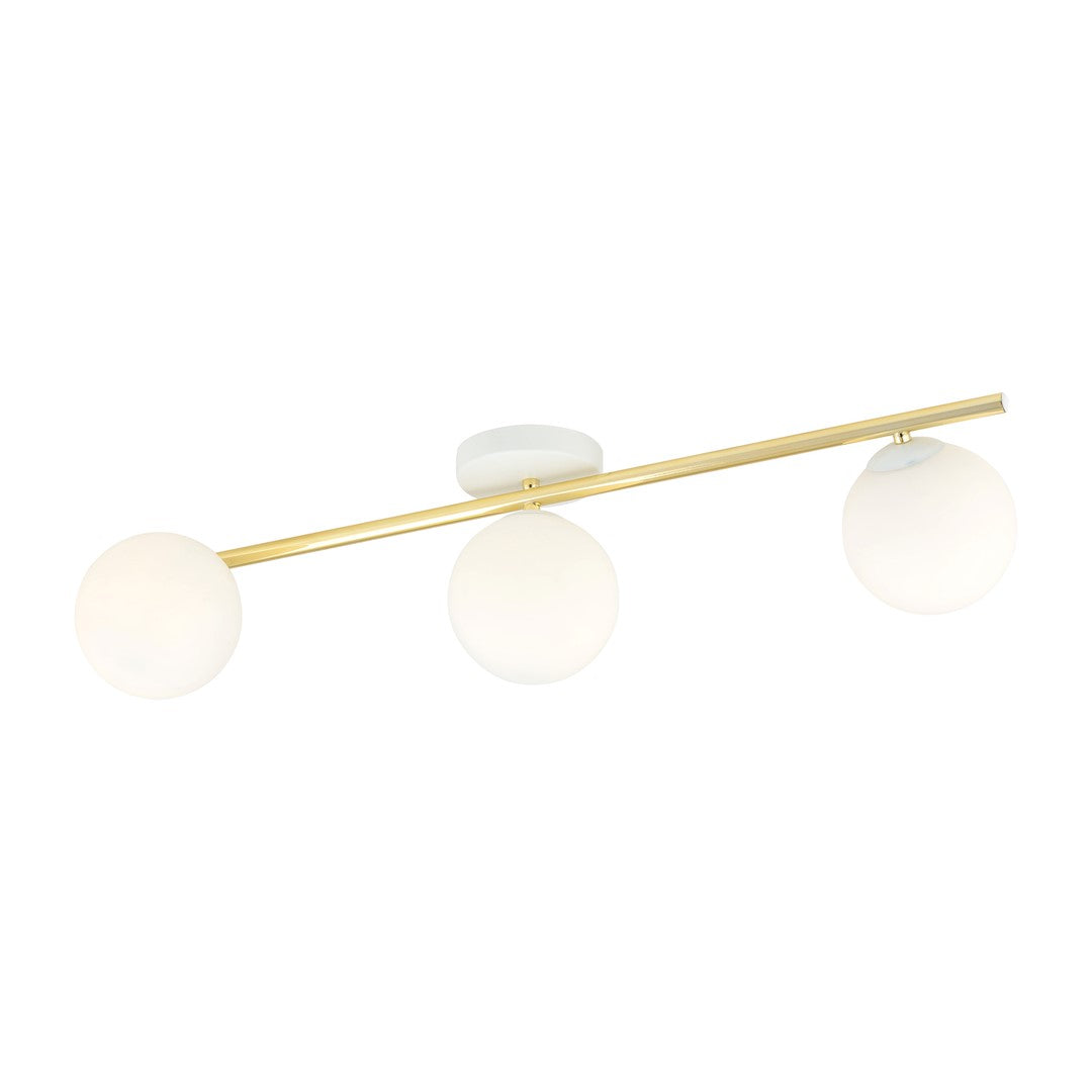 Plafondlamp gepoedercoat staal en glas Splendi, goud en wit, 3 lichtpunten, breedte 80 cm, voor woon-, slaap- of eetkamer