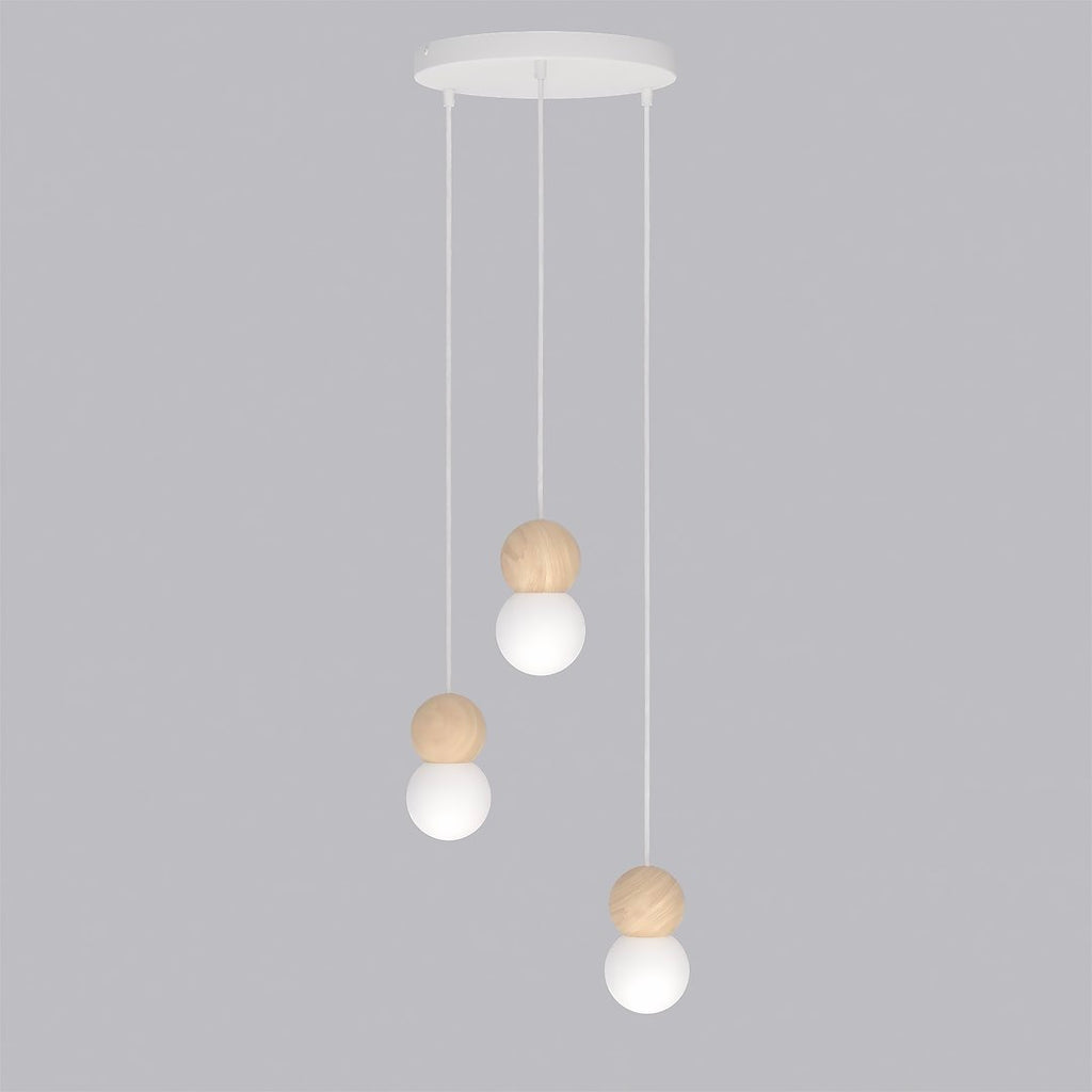 Hanglamp gepoedercoat staal hout, Scandinavisch Loop, wit, Ø 23 cm, 3 lichtpunten, eettafel en keukeneiland