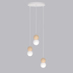 Hanglamp gepoedercoat staal hout, Scandinavisch Loop, wit, Ø 23 cm, 3 lichtpunten, eettafel en keukeneiland