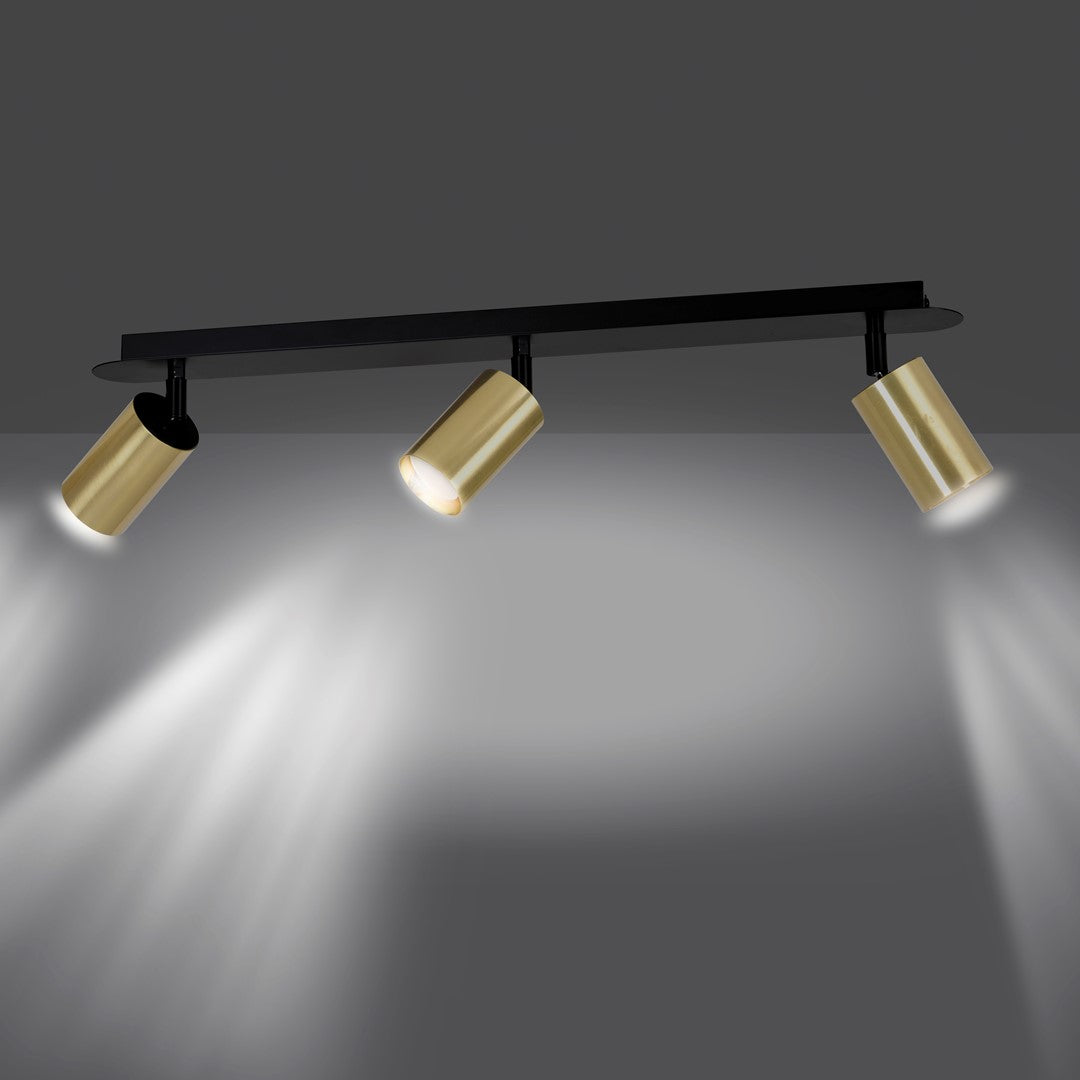 Plafondlamp gepoedercoat staal modern Zen zwart, 3 spots met GU10-fitting, 72 x 18 cm