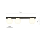 Plafondlamp gepoedercoat staal en glas Fit zwart met witte glazen kappen, 3 lichtpunten E14, 70 cm breed