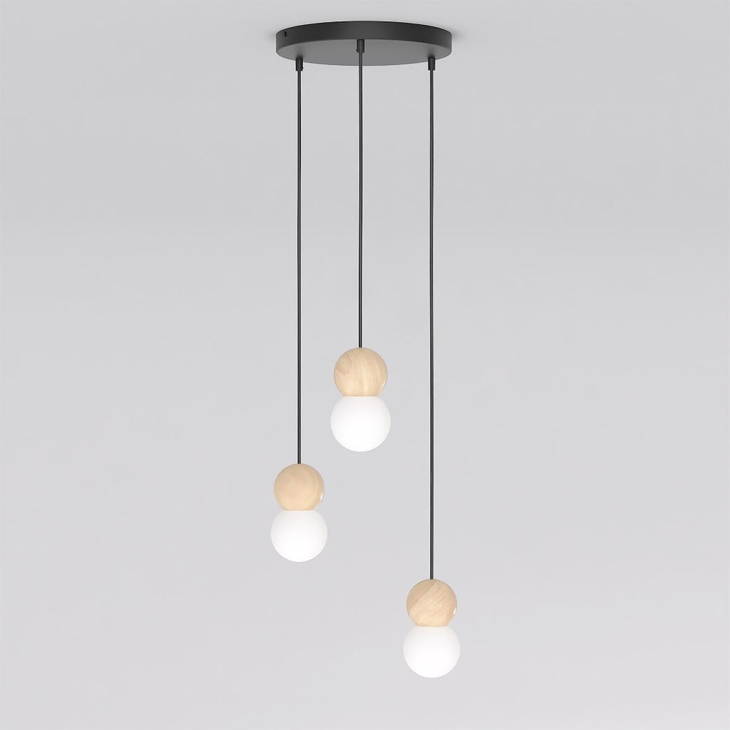 Hanglamp gepoedercoat staal en hout Loop, zwart met witte kap, 3 lichtpunten G9, Scandinavisch