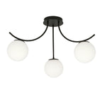Plafondlamp gepoedercoat staal en glas Boston, zwart met wit glas, 3 lichtpunten E14, 70 cm breed