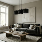 Hanglamp gepoedercoat staal en stof minimalistisch zwart met 3 kappen Ø 20 cm, voor keukeneiland en eettafel