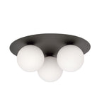 Plafondlamp gepoedercoat staal en glas minimalistisch Solar, zwart met witte glazen kappen, 3 fittingen E14, Ø 30 cm