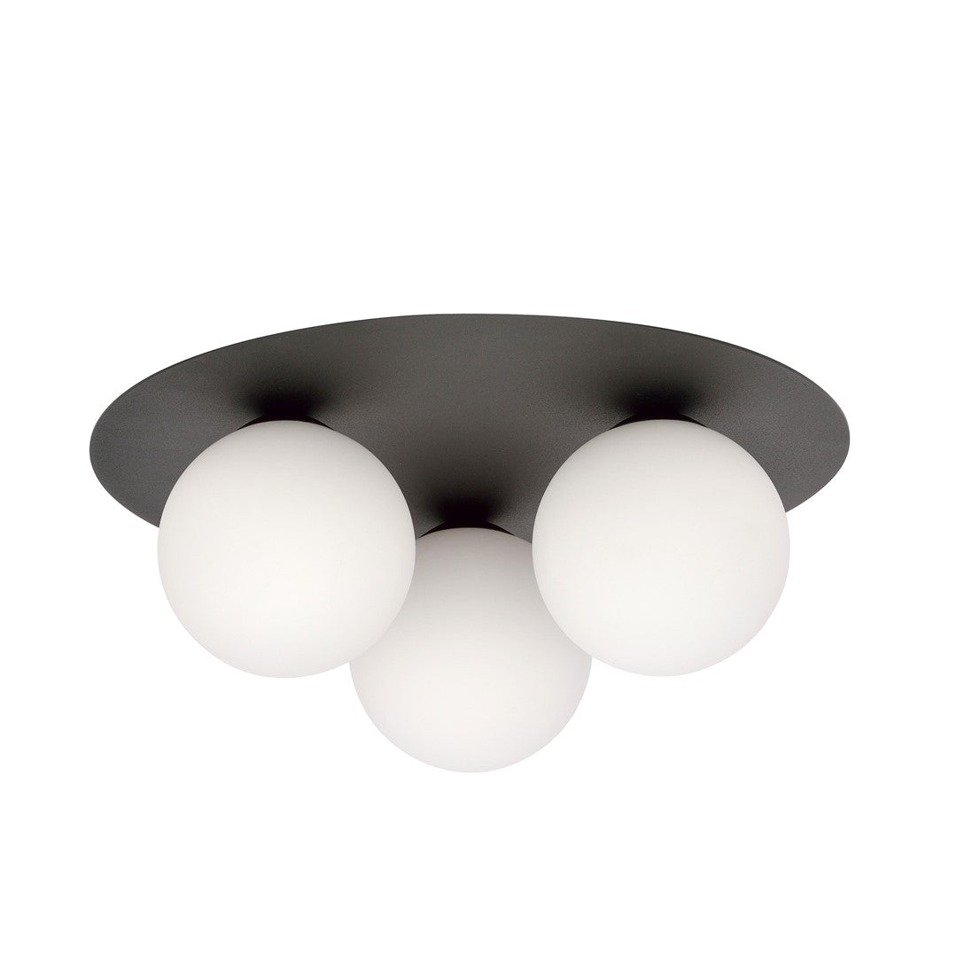 Plafondlamp gepoedercoat staal en glas minimalistisch Solar, zwart met witte glazen kappen, 3 fittingen E14, Ø 30 cm