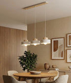 Hanglamp gepoedercoat staal en hout, Scandinavisch Kivi, wit, 73 x 20 cm, 3 fittingen, woonkamer of eetruimte