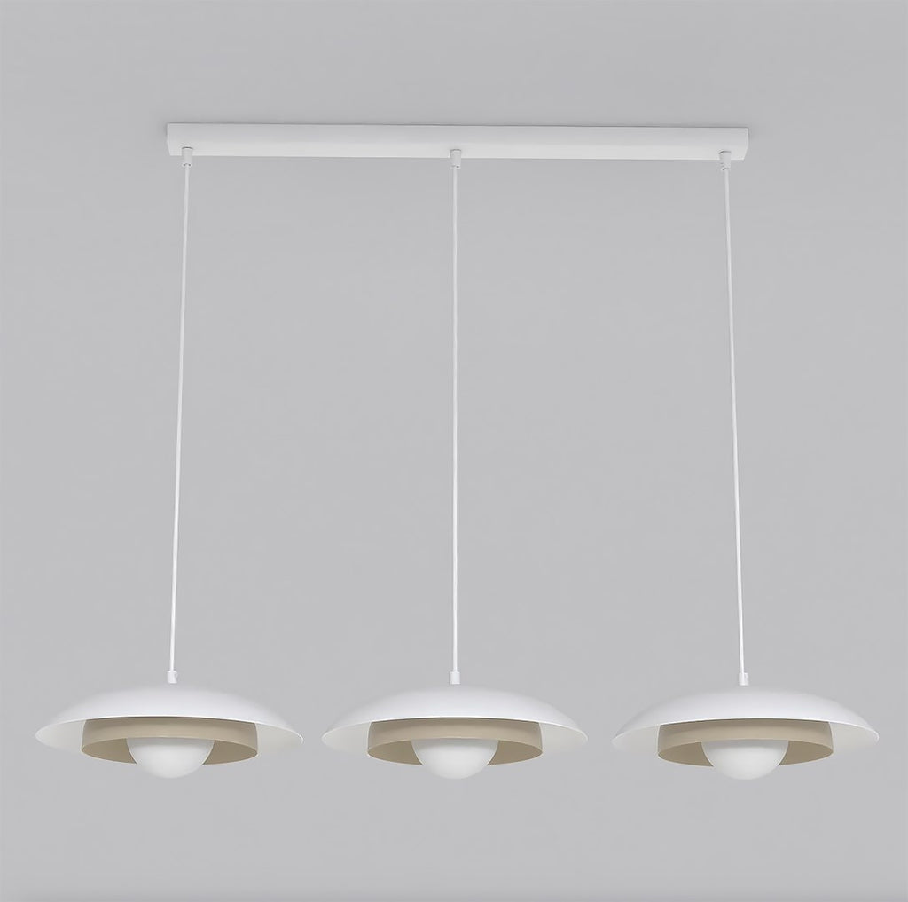Hanglamp gepoedercoat staal Scandinavisch Skin wit mokka 95 x 30 x 120 cm, 3 lichtpunten voor boven de eettafel