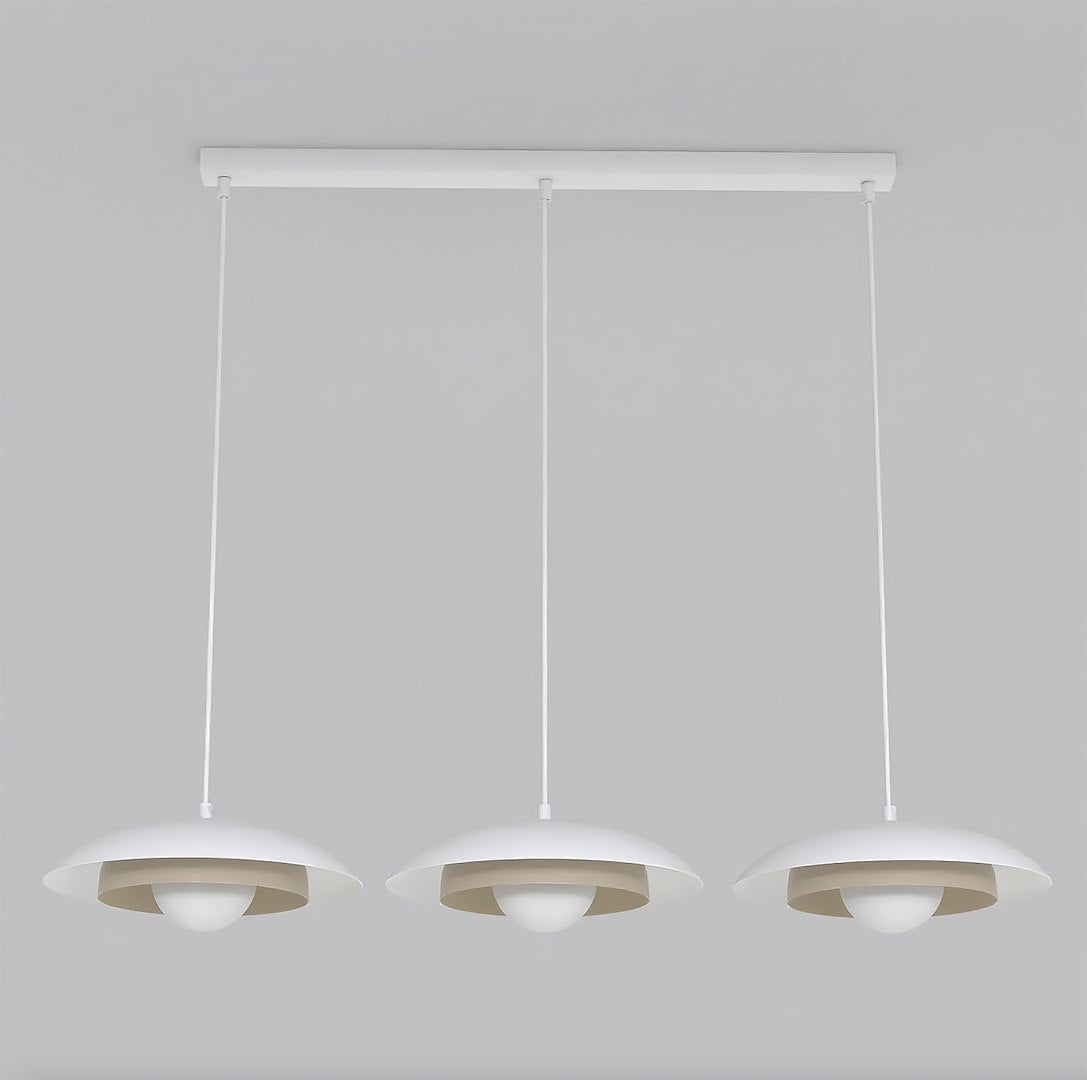 Hanglamp gepoedercoat staal Scandinavisch Skin wit mokka 95 x 30 x 120 cm, 3 lichtpunten voor boven de eettafel