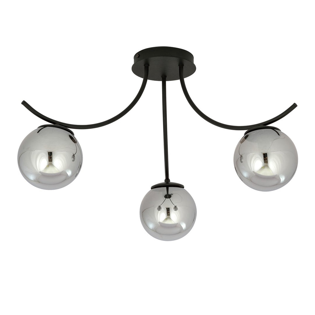 Plafondlamp gepoedercoat staal en glas Boston, zwart met grafiet kappen, 3 lichtpunten, 70 x 37 cm