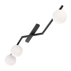 Plafondlamp gepoedercoat staal Naton modern zwart met 3 witte bolkappen, 100 x 32 x 20 cm, woonkamer, eetkamer en hal