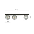 Plafondlamp gepoedercoat staal Fit 3 zwart met grafiet glazen kappen, 70 cm breed, voor woonkamer of keuken