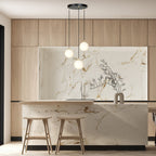 Hanglamp 3 lichts gepoedercoat staal en glas retro zwart met goud, witte glazen kappen Ø 14 cm