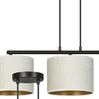 Hanglamp gepoedercoat staal en stof Hilde, zwart met witte kappen, 3 lichts, breedte 72 cm, eetkamer