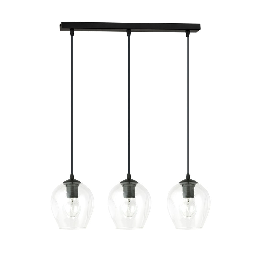 Hanglamp gepoedercoat staal en glas Istar, zwart met transparante kappen, 3 lichts, 70 x 100 cm