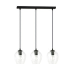 Hanglamp gepoedercoat staal en glas Istar, zwart met transparante kappen, 3 lichts, 70 x 100 cm