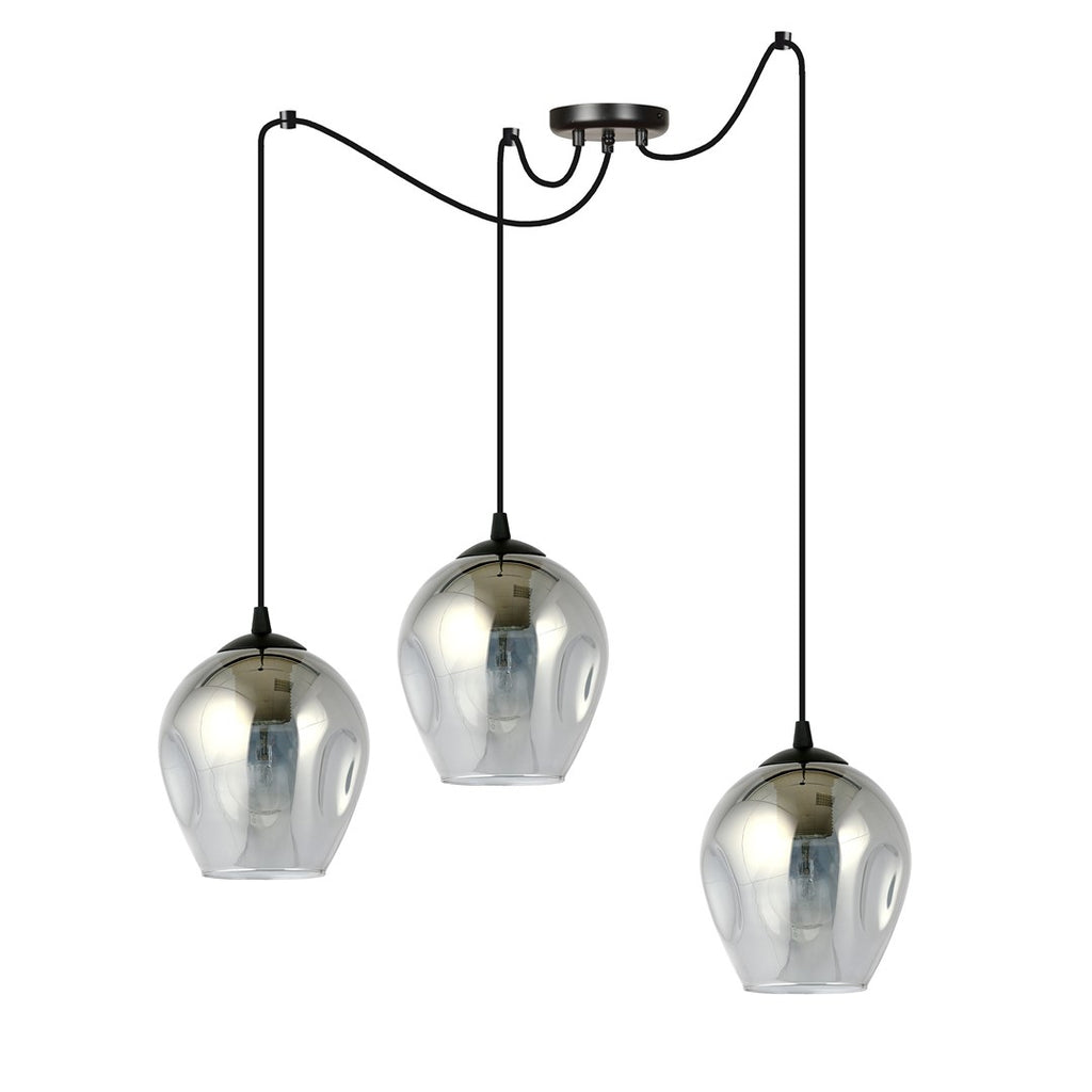 Hanglamp 3 lichts gepoedercoat staal en glas, modern, zwart met grafiet kap Ø 14 cm, E27