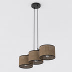 Hanglamp staal met stoffen kap Eco 3 lichts bruin zwart, 70 cm breed, eettafel en keukeneiland