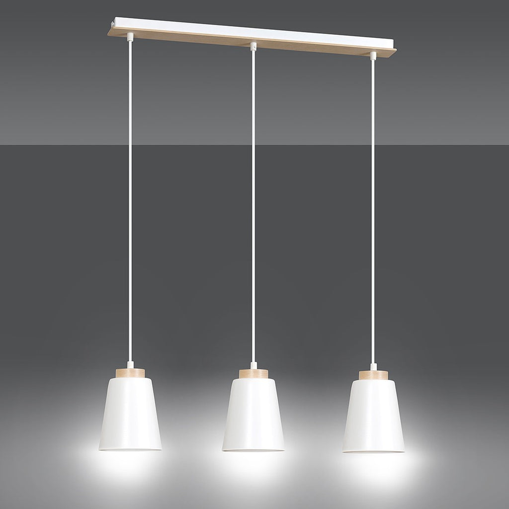 Hanglamp 3-lichts gepoedercoat staal en hout Bolero, wit Scandinavisch, 66 x 100 cm, woonkamer